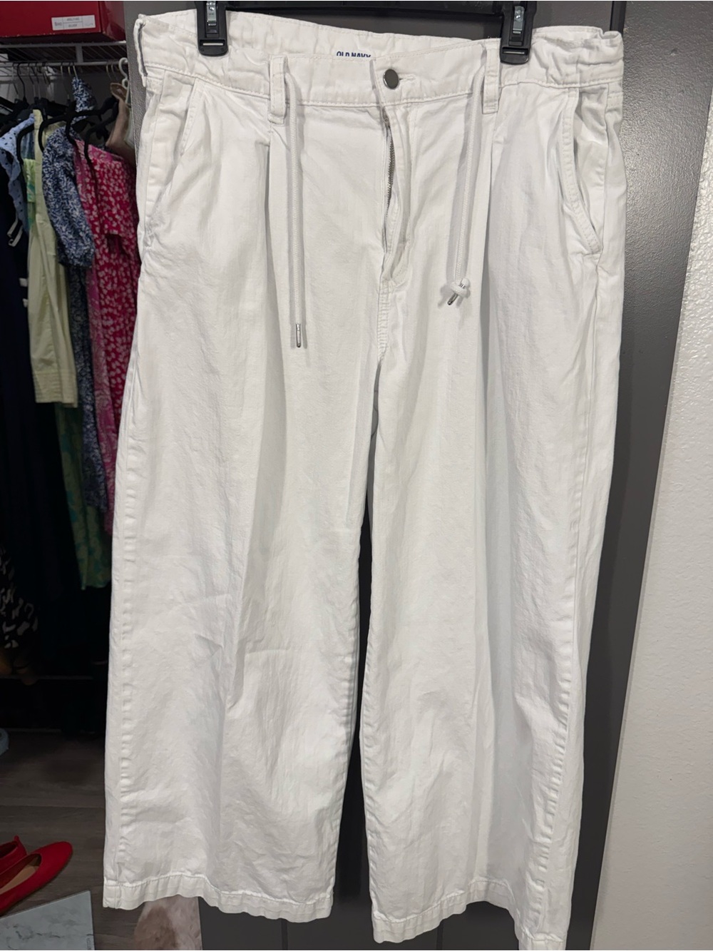 Old Navy White Drapey Drawcord Wide Leg Pants
